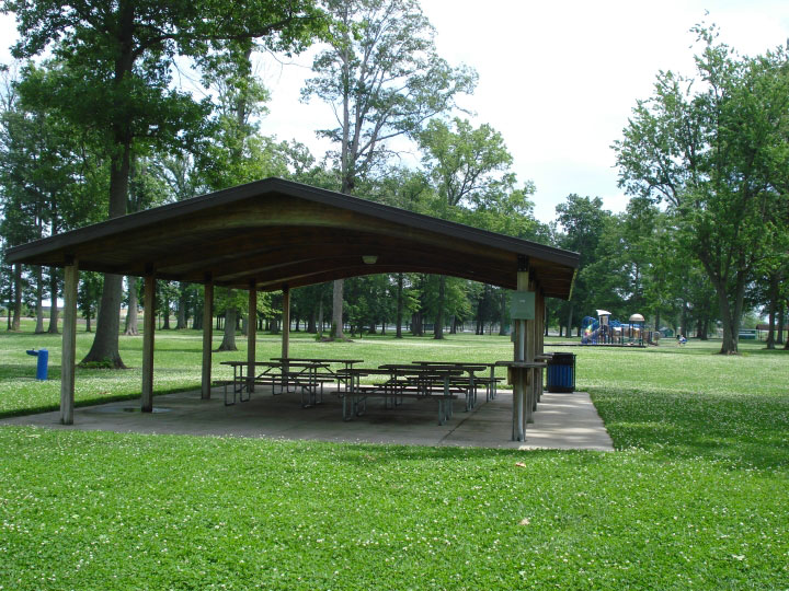 Eastview 1, shelter house with trees and playground near